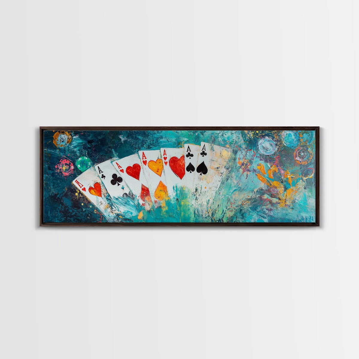 Poker Cards Art Canvas Print - Colorful Casino Painting, Gambling Wall Decor, Vegas Game Room Aesthetic, Bar Lounge Artwork