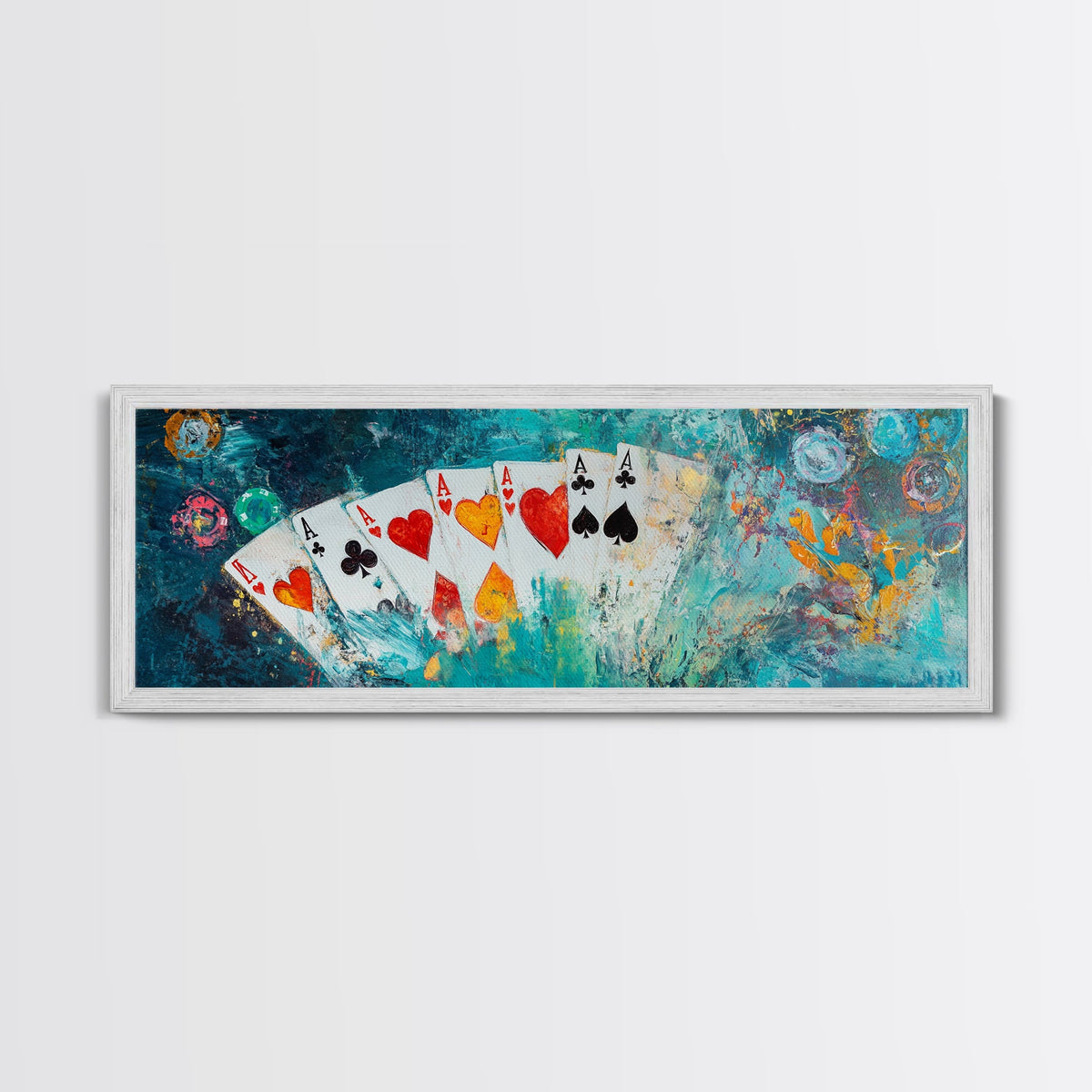 Poker Cards Art Canvas Print - Colorful Casino Painting, Gambling Wall Decor, Vegas Game Room Aesthetic, Bar Lounge Artwork