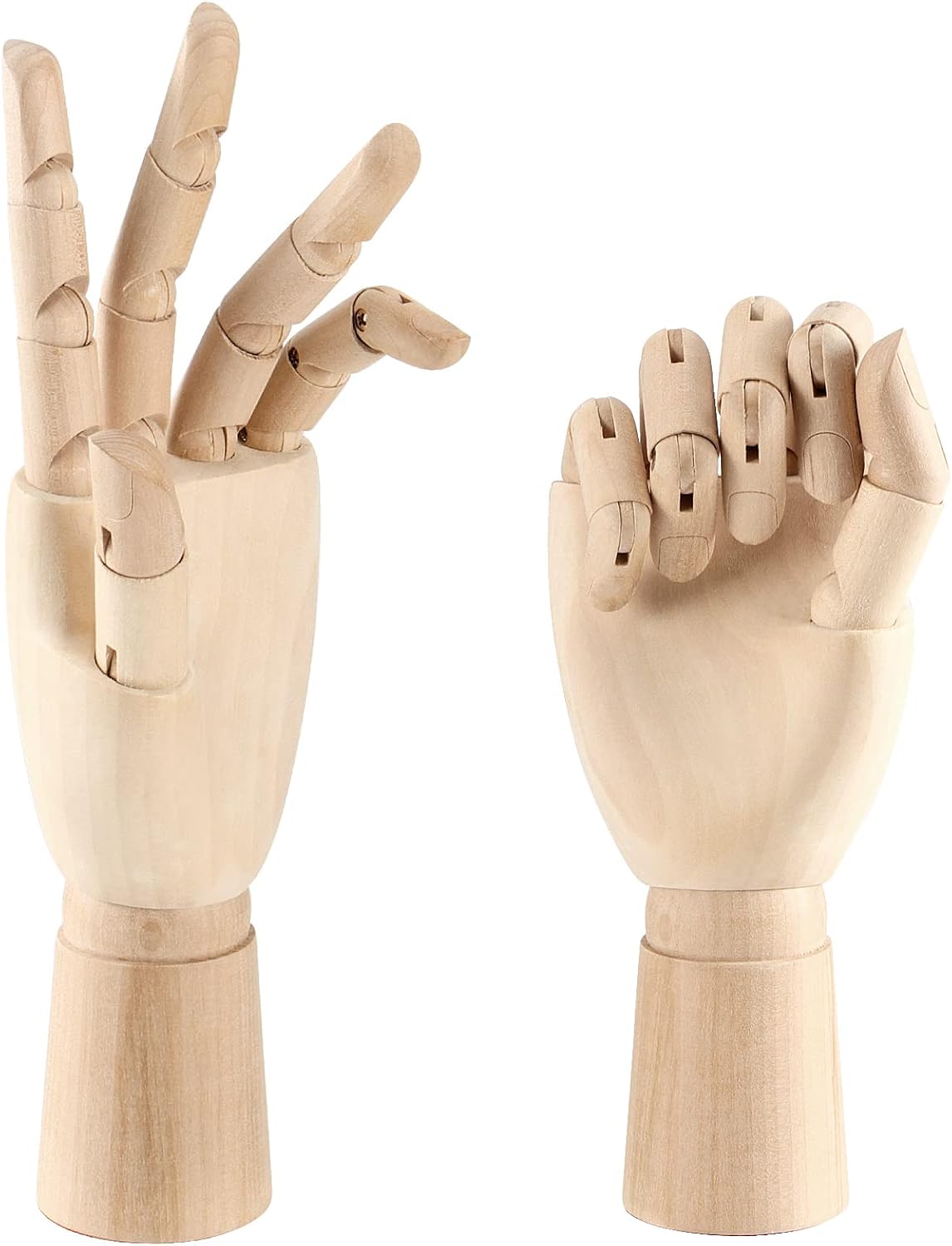 Posable 12 inch wooden hands, left and right