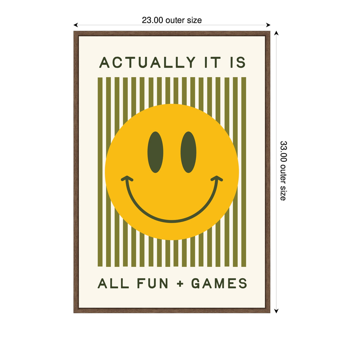 It is All Fun and Games Striped Poster, Dopamine Decor, Smiley Face Retro Print by Lucky Guava Framed Canvas Wall Art Print