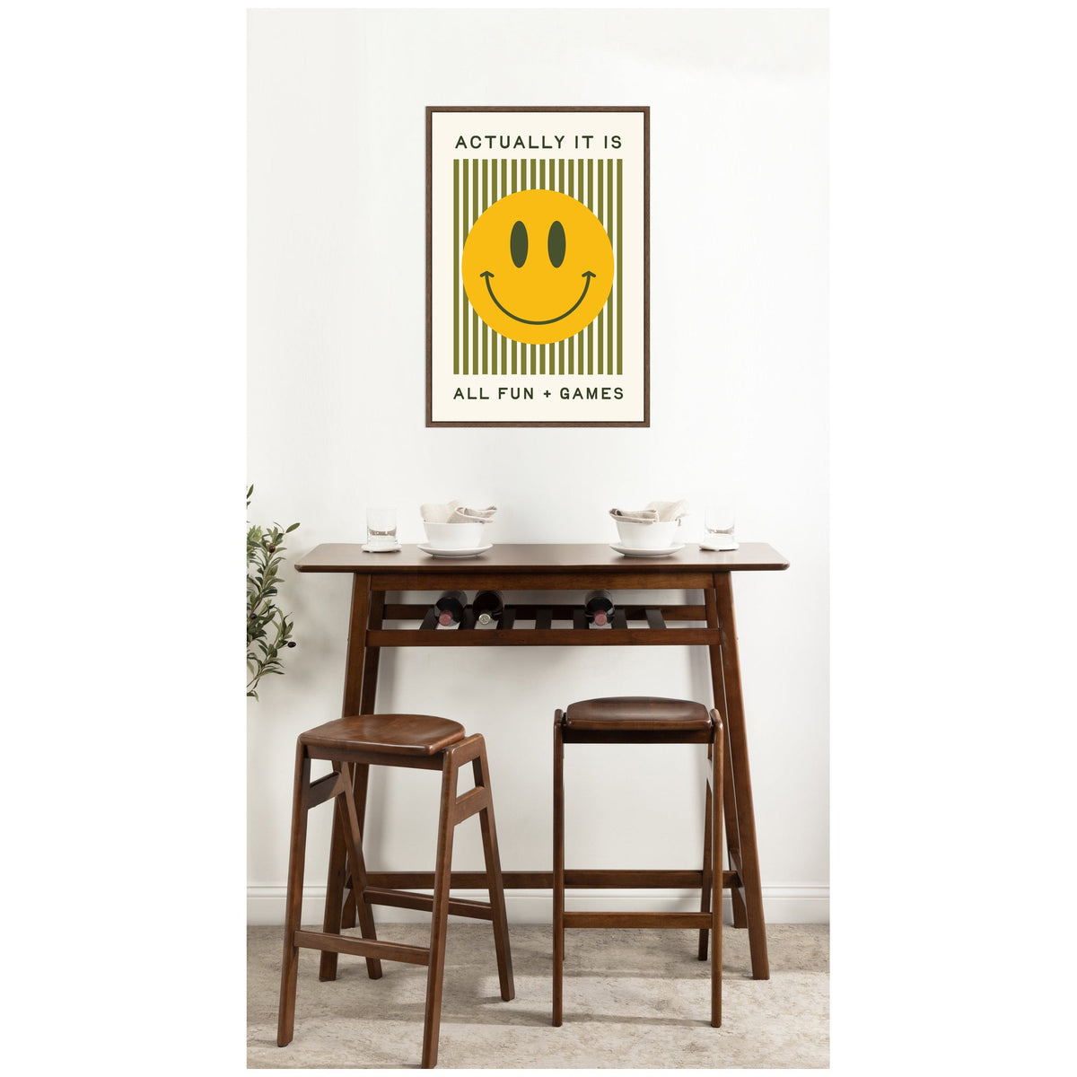 It is All Fun and Games Striped Poster, Dopamine Decor, Smiley Face Retro Print by Lucky Guava Framed Canvas Wall Art Print