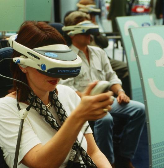 Virtuality Visette 2000 headset in use, 1995